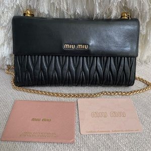 MIU MIU Black Ruffled Leather Crossbody Wallet